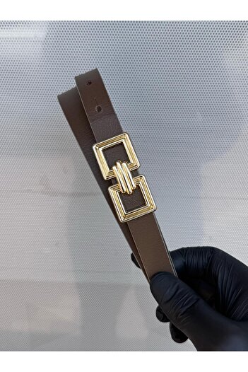 Kemerix 100% Genuine Leather Thin Gold Buckle Women's Belt