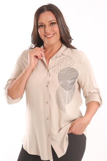 Metpoint Trend42Plus Large Size Beige Stone Printed Woven Shirt
