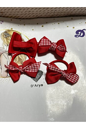 Darya Dd449 Red White Plaid Ribbon Clip Rubber Buckle Set (Piece of 4)