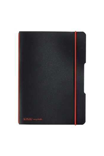Herlitz Caiet My.book Flex A5, culoare negru și roșu, material PP, 40 de coli, format grilă, cu logo