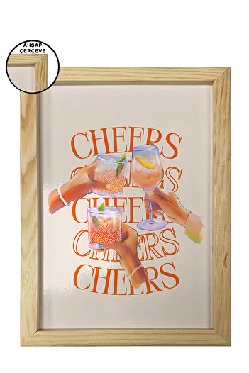 AND Ahşap Çerçeveli Cheers Kokteyl Temalı Tablo İkili MDF Poster Tablo Duvar Dekoru (21x30 cm)