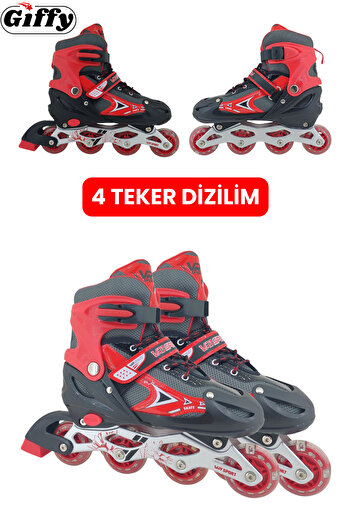 giffy Vr1 - Sport Metal Lighted Adjustable Practice Skates 2+1+1 Silicone Wheels with Tip Protection