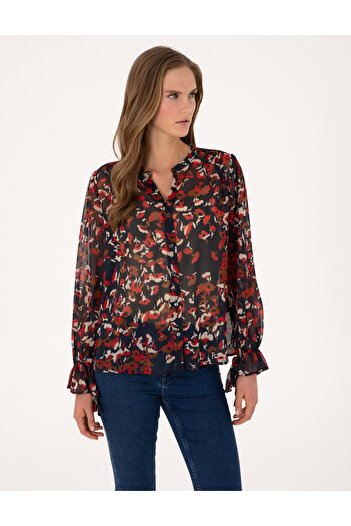Pierre Cardin Navy Blue Comfort Fit Blouse 50314085-Vr033
