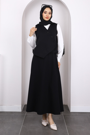 İmajButik Black Shirt Vest Skirt 3-Piece Combination Suit