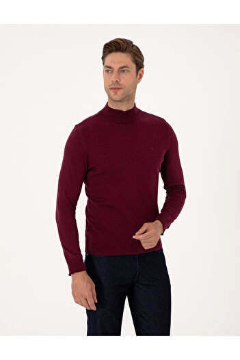 Pierre Cardin Bordo Slim Fit Yarım Balıkçı Yaka Basic Triko Kazak 50314176-VR014