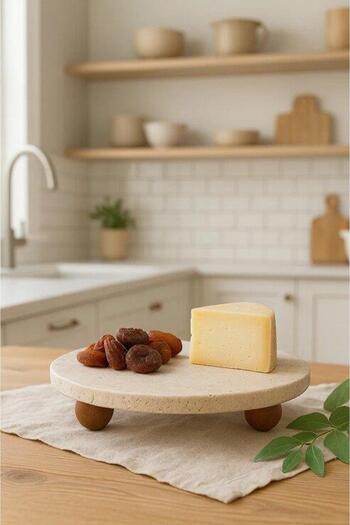 Akayev Travertine 19 cm Wooden Bead Footed Presentation Stand