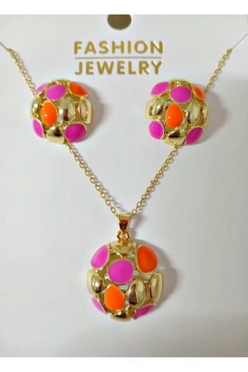 mos&more 3 Pieces, Steel Enamel Colored Necklace and Earring Set, Gift