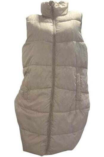 Janina Women's Long Puffer Vest with Adjustable Zippers, Cream, Size 44 EU