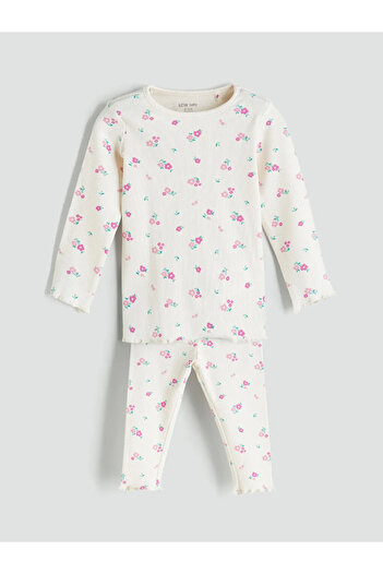 LC Waikiki Lcw baby ecru bicycle collar floral girl baby pajama set
