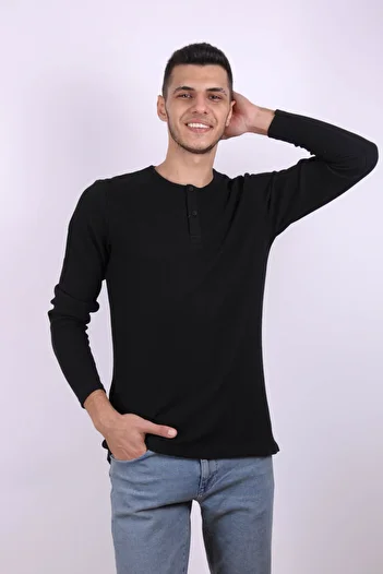 trender Ανδρικό φούτερ με κουμπιά Waffle Black 5070