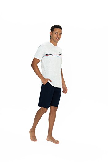 U.S. Polo Assn. U.S. Polo Assn. Men's Patterned Summer Pajamas Set Snow Melange - Snow Melange - Ilc2.18V88X0Pzi-Karm