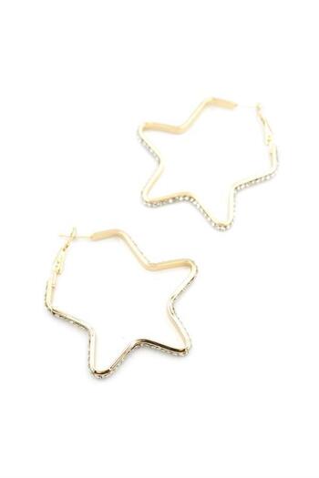 Royaleks Stoned Star Hoop Earrings - Gold