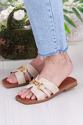 fort 014-23 Fls Buckle Detailed Holiday Slippers Daily Slippers Women's Slippers