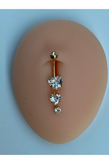 kurukafagift Göbek Paslanmaz Çelik Piercing Üçtaşlı Kalp Model