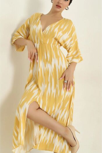Gülmude Double Breasted Collar Slit Woven Viscose Women's Dress (120 cm)