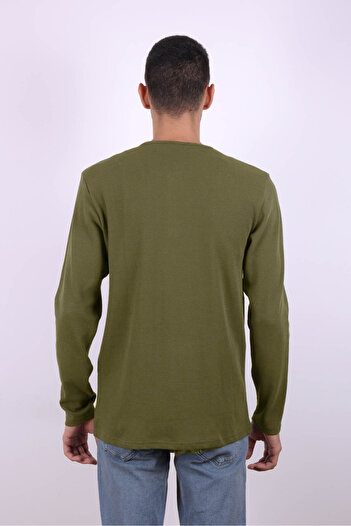 trender Düğmeli Waffle Yeşil Erkek Sweatshirt 5070