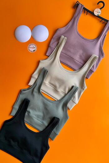 Elosia Zaphir 3Some |   Black, Stone Gray and Plum Color Support T-Shirt Bra Rib Women Bustier-Bra 64E32