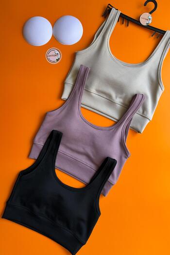 Elosia Zaphir 3Some |   Black, Stone Gray and Plum Color Support T-Shirt Bra Rib Women Bustier-Bra 64E32
