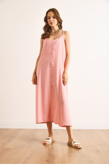 Olalook Women's Pink Modal Strap Adjustable Maxi Bell Dress Elb-19002501