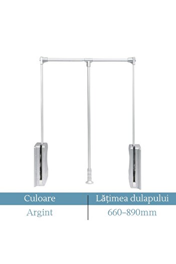 Adsinio Ridicator pentru umerașe, Adsinio, 660-890 mm, Argintiu, Amortizare ridicare, Sarcină până la 30 kg