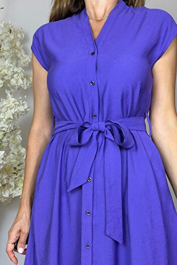 gesmoda G1487 Belted Shirt Dress Purple