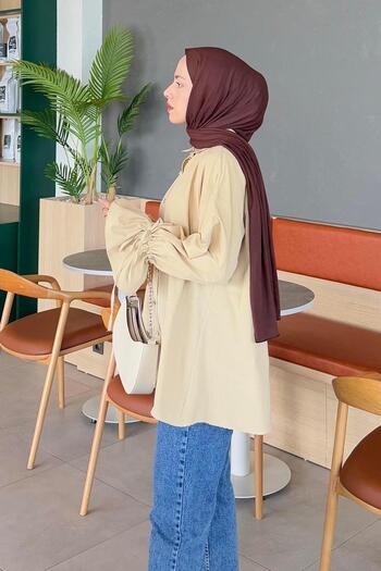 lamelif Arm Tunnel Rope Detailed Shirt Beige