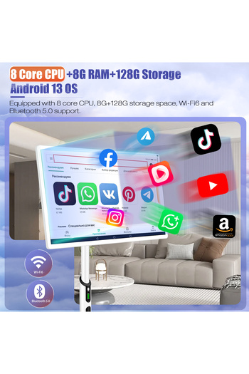 XIAN TIAN XIA 32 Inch Smart Portable TV, Rolling Tablet with Adjustable Floor Touchscreen Monitor,Build-in Camera