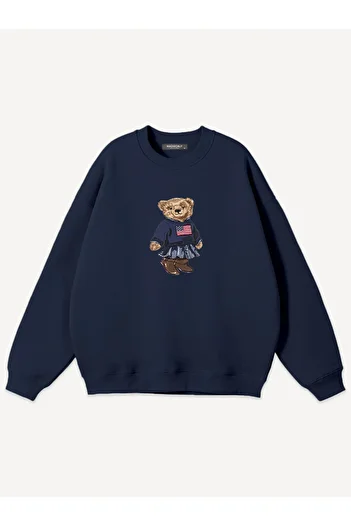 Mad&Calf Унісекс-светр з принтом Teddy Girl, з круглим вирізом і великим розміром