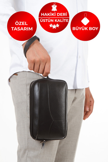 CERFF LEATHER CLUP Black Genuine Leather Multi-Compartment Portfolio & Clutch Hand & Wrist Bag