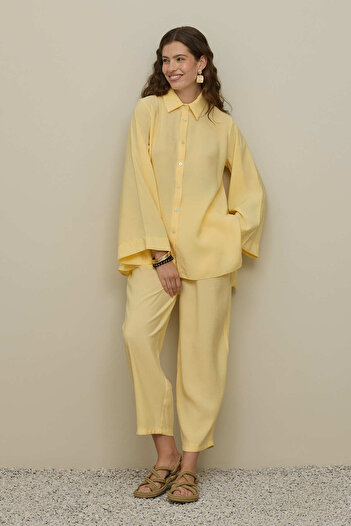 Fahhar Basic Modal Shirt Suit Yellow