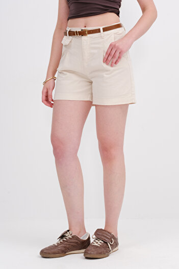 Addax Pocket Belted Shorts Ş5448
