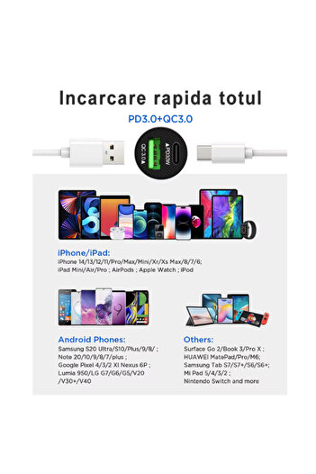 OEM Încărcător auto 18W cu porturi USB și USB-C, negru