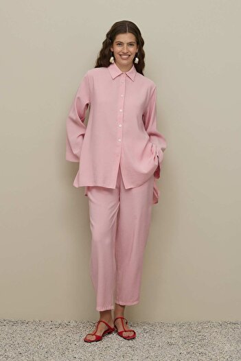 Fahhar Basic Modal Shirt Suit Pink