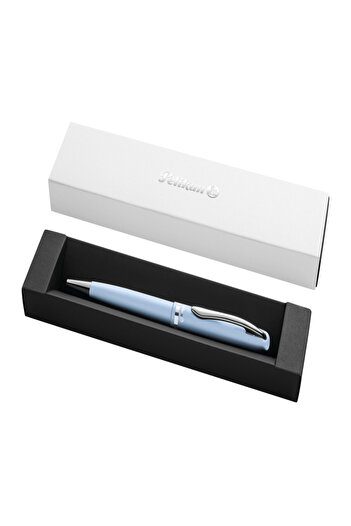 Pelikan Stilou Metal Jazz albastru pastel, cerneală albastră, vârf mediu, 4,5x2,4x18,3 cm, cutie cadou