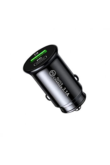 OEM Încărcător auto 18W cu porturi USB și USB-C, negru