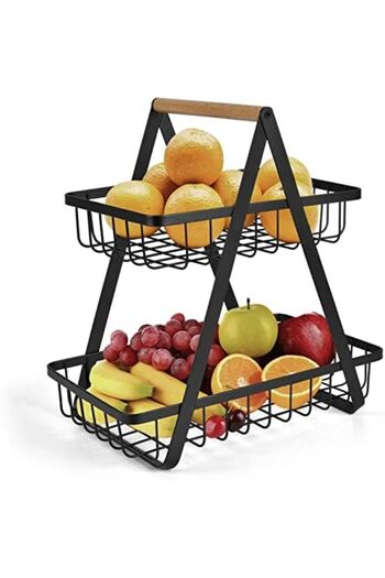 ECVV 2-Tier Countertop Fruit Basket Storage, Vegetable Rack Bread Display Stand for Kitchen, Black