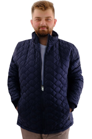 ModeXL Fashion XL Men's Plus Size Stand Collar Ribbed Sleeve Zipper Coat U24611 Navy Blue
