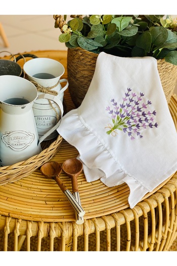 HOME OF BLOSSOM Embroidered Ruffle Detailed Kitchen Cloth/Cover ~1 Piece