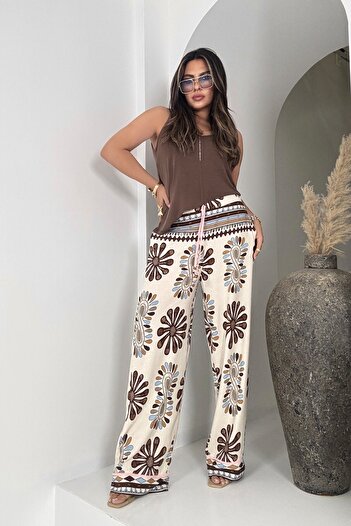 Sohotique By P Bohemian Floral Patterned Viscose Trousers Colorful
