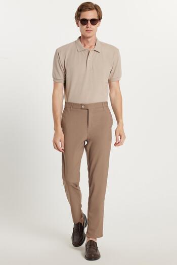 Tudors Erkek Slim Fit Dar Kesim Esnek Yan Cepli Bilek Boy Canvas Kesim Kahverengi Pantolon