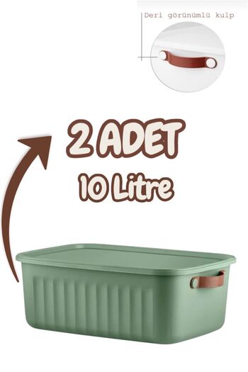 Bayev Set of 2 Green 10 Lt Boxsis Multi-Purpose Box with Lid Closet Organizer Organizer - Hobby Box