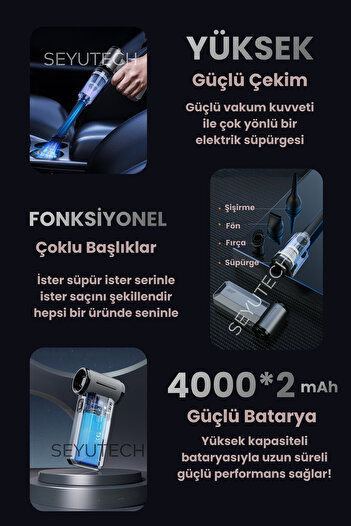 SEYUTECH Violent Turbo Jet Fan 130000rpm Ultra Güçlü Motor Güçlü Vakum 4000mAh Bataryalı Üflemeli F72