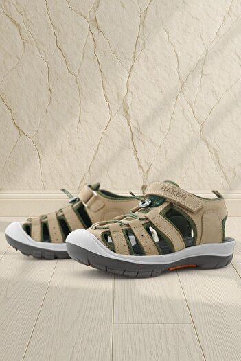 Rakerplus Genuine Leather Sand Color Khaki Green Children's Sandals