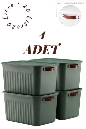 Bayev Set of 4 Green 20 Lt Boxsis Mega Size Multi-Purpose Box with Lid Closet Organizer Organizer-Hobby Box