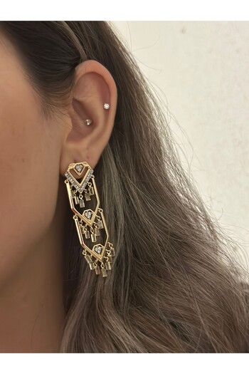 MyladyAccessoriess Double Color Dangle Baguette Stone Detail Earrings (Steel)