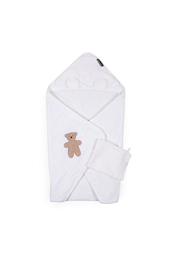 CHILDHOME Hooded towel and bath mitten 80x80 cm, Muslin/Terry Teddy