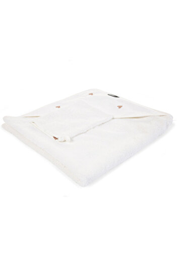 CHILDHOME Hooded towel and bath mitten Jersey/Terry 80x80 cm, Hearts