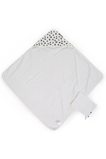 CHILDHOME Hooded towel and bath mitten Jersey/Terry 80x80 cm, Leopard