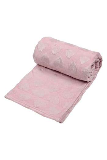 divendi-ro Soft to the touch blanket for one person, embossed pattern with hearts and gold lurex, pink