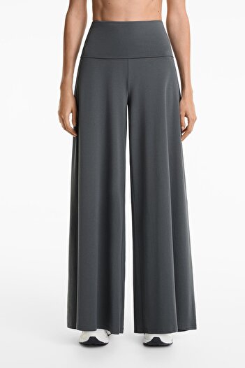 Oysho Foldover waist cotton blend palazzo trousers